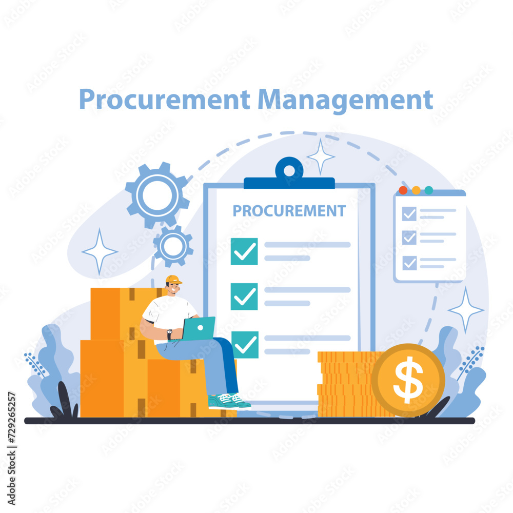 Poster procurement management concept. detailed view of strategic sourcing and cost management in the procu