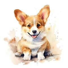 Corgi. Realistic watercolor dog illustration. Funny doggy drawing template. Art for card, poster and other. Illustration of dog on white background