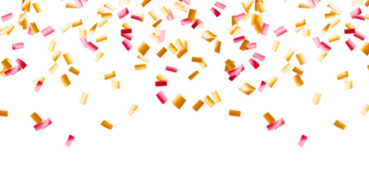 Colored confetti falling from the sky represents celebration on isolated white background, clipping path