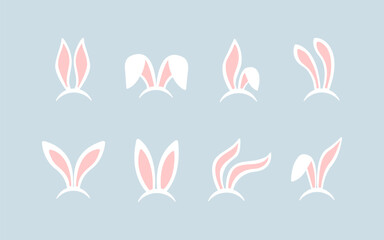 Bunny ears. Rabbit ear mask. Easter Bunny ears kid headband. Bunny or Rabbit ears mask collection - obrazy, fototapety, plakaty