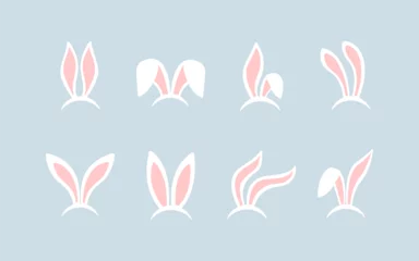 Fotobehang Bunny ears. Rabbit ear mask. Easter Bunny ears kid headband. Bunny or Rabbit ears mask collection © smile3377