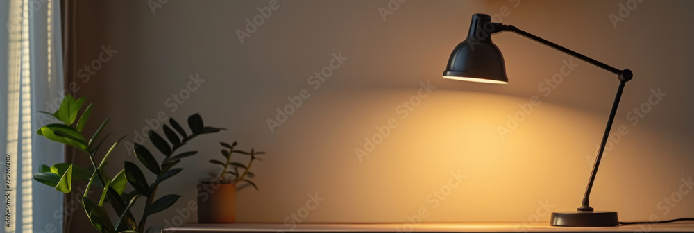 Aufkleber a sophisticated table lamp provides a focused light on a tidy desk, suitable for representing tranqu