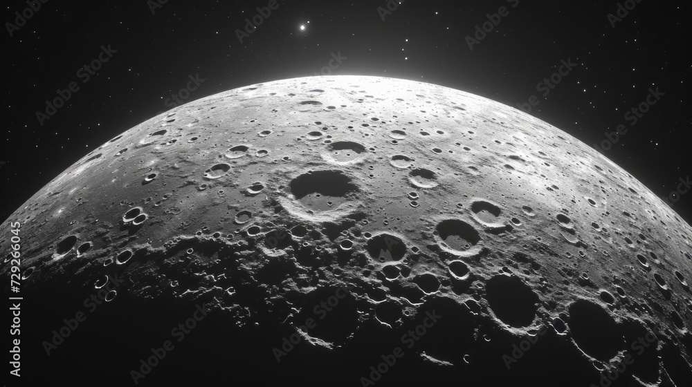 Poster Realistic depiction of the Moon, displaying its surface details and crater formations from a high-resolution angle Generative AI