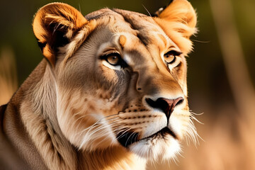 Obraz premium Close up portrait of a lioness with a beautiful mane