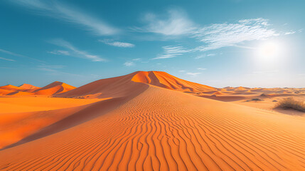 Fototapeta na wymiar A vibrant desert, with golden sands as the background, during a blazing midday sun