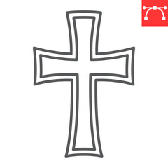 Religion cross line icon, Easter and Catholicism, gothic cross vector icon, vector graphics, editable stroke outline sign, eps 10.