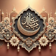 Realistic three-dimensional arabesque ornamental eid mubarak background in free photo