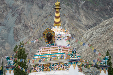 Buddhist stupas, Nubra Valley, Himalaya Mountains, Ladakh, India