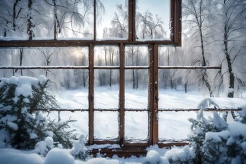 View from country house window in winter