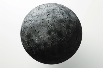 Realistic portrayal of Umbriel, a moon of Uranus, showcasing its dark surface and ancient cratering against a bright white backdrop Generative AI