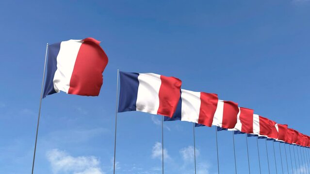 Looping video of France flag Waving on blue sky background, Loop 3D Animation France flag