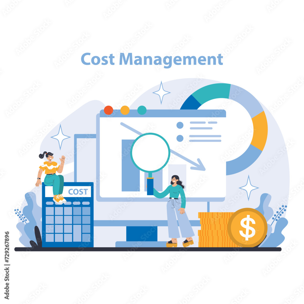 Poster cost management concept. strategic financial analysis for budget optimization. cost reduction and re