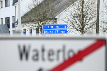 Belgique Wallonie Waterloo signalisation route - obrazy, fototapety, plakaty