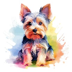 Yorkshire Terrier. Realistic watercolor dog illustration. Funny doggy drawing template. Art for card, poster and other. Illustration of dog on white background