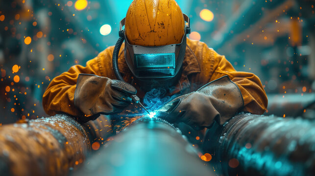Skilled welder at work in industrial setting Generative AI image
