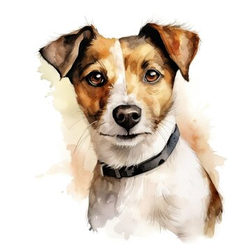 Jack Russell. Realistic watercolor dog illustration. Funny doggy drawing template. Art for card, poster and other. Illustration of dog on white background