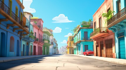 Fototapeta premium 3D cartoon, empty background,La Havana Cuba