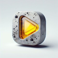 Play button made of Concrete blend with yellow glass. AI generated illustration