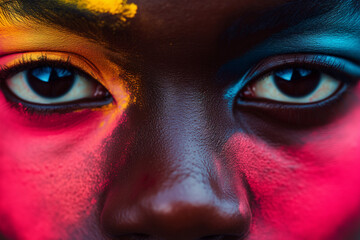 Vibrant colored portrait of a person's eyes Generative AI image