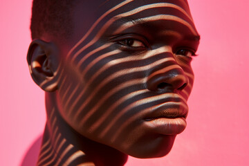 Shadow play portrait against vibrant pink backdrop Generative AI image