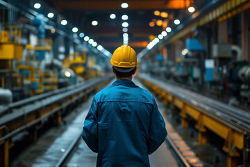 Industrial worker overseeing production line in factory Generative AI image