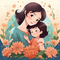 hand drawn flat illustration of happy mother's day