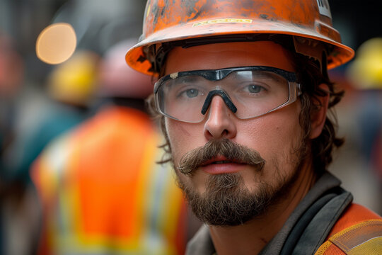 Close-up portrait of a focused construction worker Generative AI image