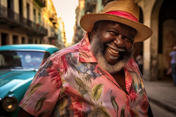 Cheerful Man in a Straw Hat Enjoying City Vibes Generative AI image