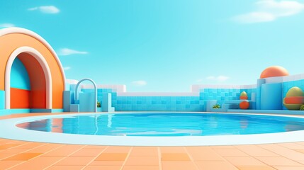 an empty 3D cartoon swimming pool background