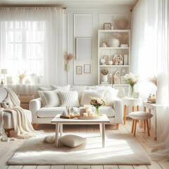  A photo of a cozy and sweet white living room, featuring soft, plush furnishings and a warm, inviting atmosphere.
