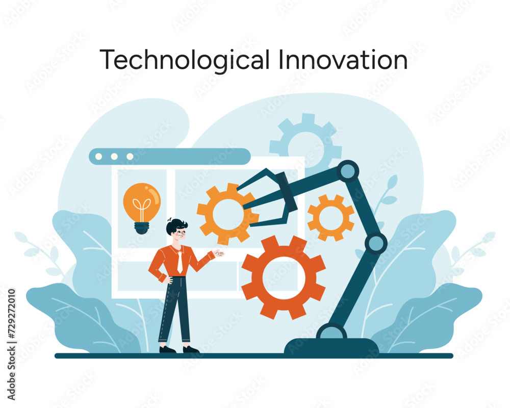 Poster technological innovation concept. integrating advanced automation for productivity and cost manageme