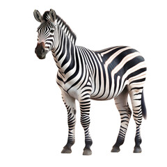Full body portrait of a zebra standing, png file of isolated cutout on transparent background