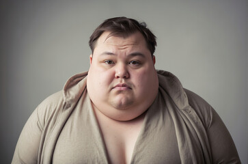 Obraz premium Portrait of overweight man looking at camera over solid background