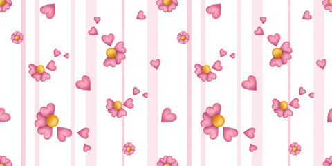 Seamless pattern. Valentine flower on the white background with pink lines