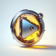 Play button made of Steel blend with Yellow glass. AI generated illustration