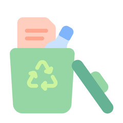 Recycle trash bin icon with flat color style