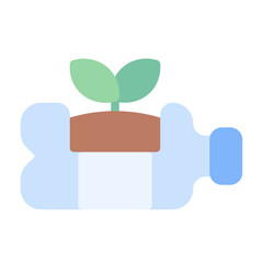 Plant inside plastic bottle icon with flat color style