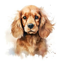 Cocker Spaniel. Realistic watercolor dog illustration. Funny doggy drawing template. Art for card, poster and other. Illustration of dog on white background