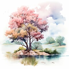 Soft-toned summer tree clipart Generative AI
