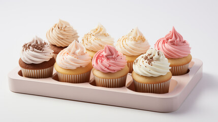 a box of cupcakes with cream and sprinkles