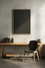  a room with a black board on the wall 