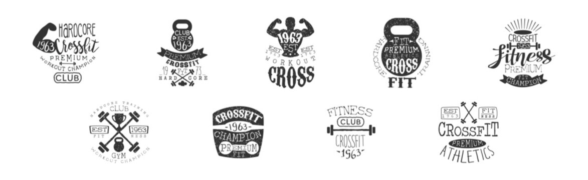 Crossfit Workout and Fitness Gym Label and Emblem Vector Set