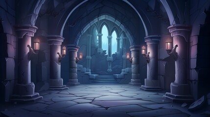 dungeon interior empty background 3D cartoon