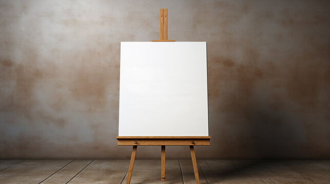 a easel with a blank canvas on old wall background