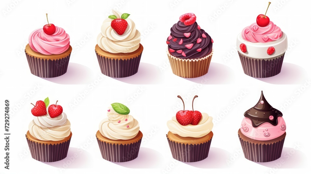 Poster set of cakes with berries Generative AI