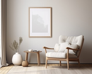 Stylish Furniture Mockup in 3D Room with Empty Frame