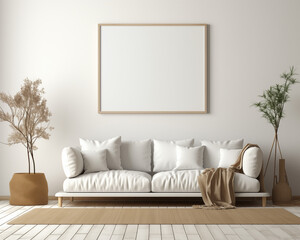 3D Interior with Elegant Furniture and Empty Frame