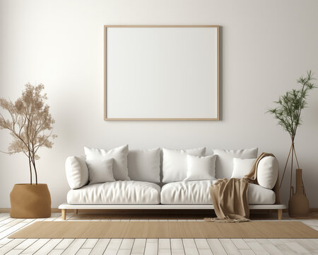 3D Interior with Elegant Furniture and Empty Frame © thecreativesupplies