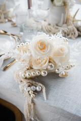 Handbag wedding bouquet on the table