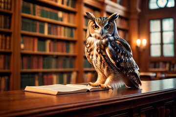 Wise Scholar: Library Owl Illustration